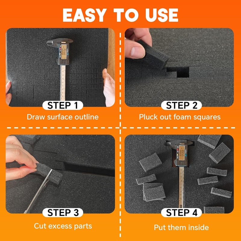 weyleity 4 Pack Polyurethane Foam Sheet 12 x 12 x 2 Inch + 12 x 12 x 0.4 Inch | 2 Sizes of Pre Cut Foam Sheets Pick Apart Inserts for Board Game Boxes, Storage Drawers, Toolbox - Image 4